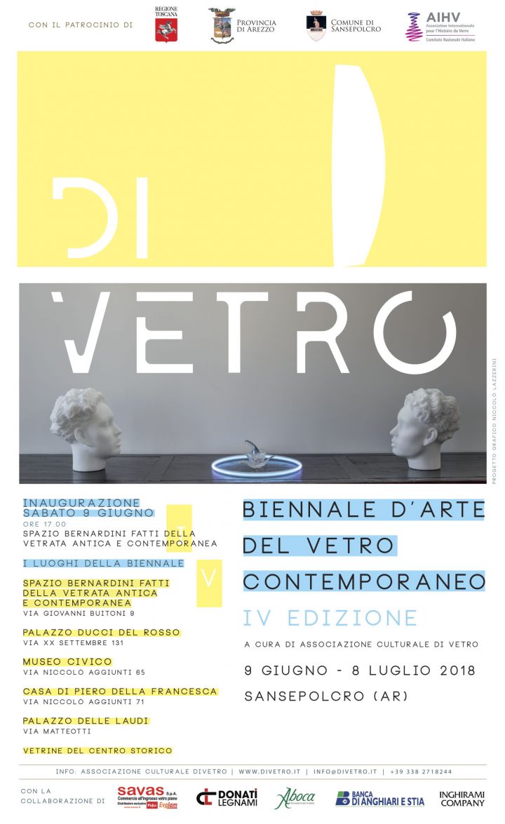 DIVETRO. IV Biennale d’Arte del Vetro Contemporaneo, SANSEPOLCRO (AR), 9  giugno - 8 luglio 2018(Patrocinio)